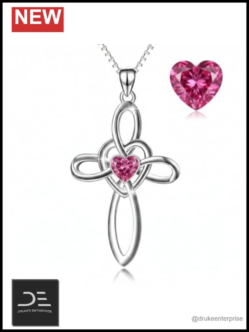 18K White Gold Plating Celtic Knot Birthstone Cross Pendant Necklace